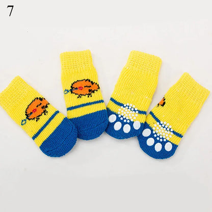 4pcs Winter Pet Dog Socks Small Cat Knit Warm Socks Dog Anti-Slip Socks Chihuahua Thick Paw Protector Booties Pet Accessories