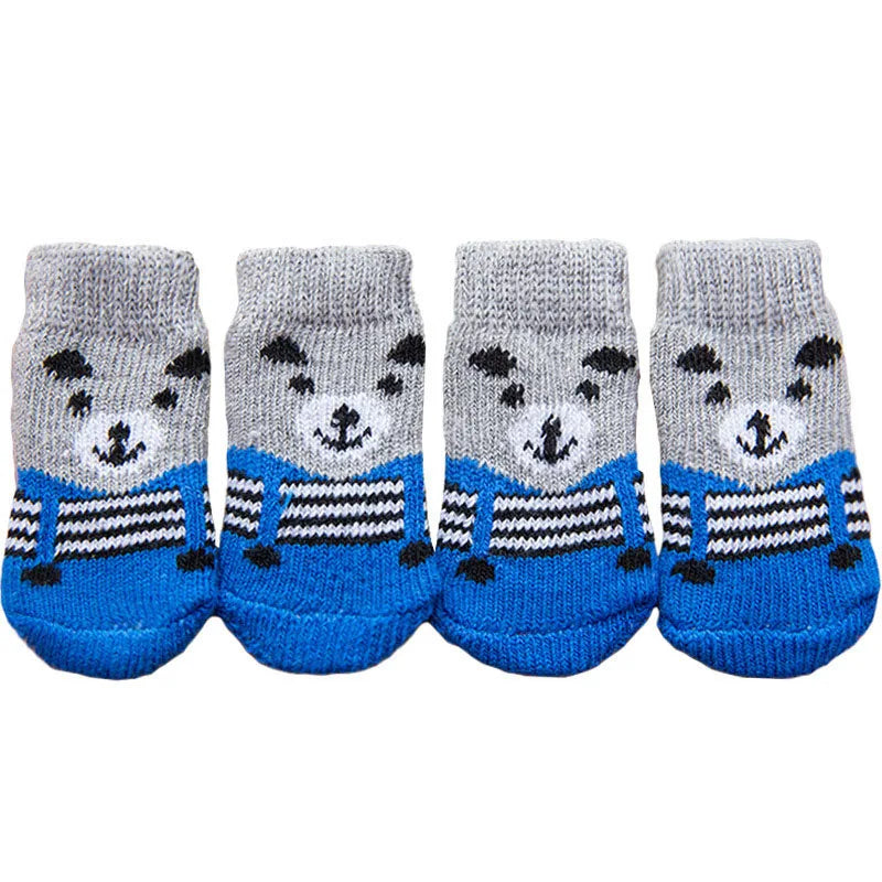 4pcs Winter Pet Dog Socks Small Cat Knit Warm Socks Dog Anti-Slip Socks Chihuahua Thick Paw Protector Booties Pet Accessories