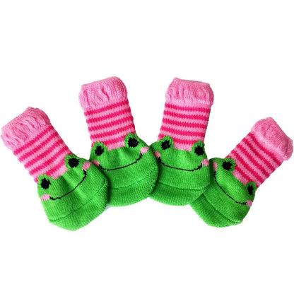 4pcs Winter Pet Dog Socks Small Cat Knit Warm Socks Dog Anti-Slip Socks Chihuahua Thick Paw Protector Booties Pet Accessories