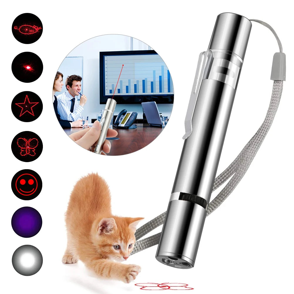 4mW 3 In 1 Cat LED Chase Toys Red Laser Pointer Pen USB Rechargeable White Torch Flashlight Pen Pet Toy UV Flashlight 5 Patterns