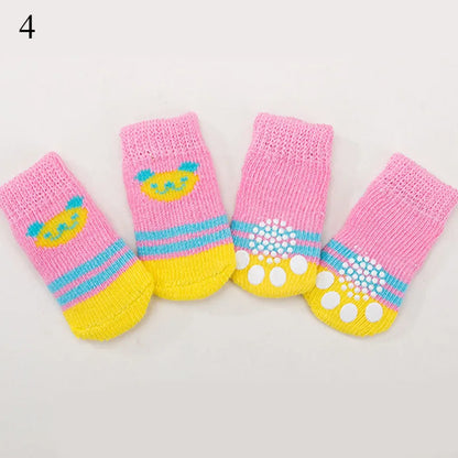 4pcs Winter Pet Dog Socks Small Cat Knit Warm Socks Dog Anti-Slip Socks Chihuahua Thick Paw Protector Booties Pet Accessories