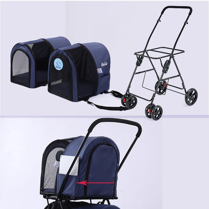 Double-layer Pet Stroller Cats Carrier Detachable Handbag Collapsible Breathable Dog Cat Trolley for Dogs Cats Walks Relax