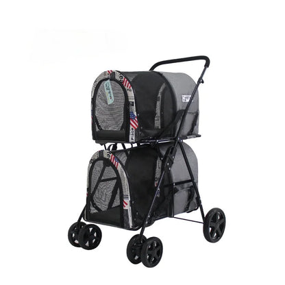 Double-layer Pet Stroller Cats Carrier Detachable Handbag Collapsible Breathable Dog Cat Trolley for Dogs Cats Walks Relax