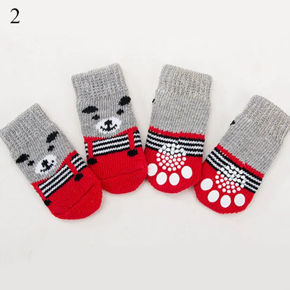 4pcs Winter Pet Dog Socks Small Cat Knit Warm Socks Dog Anti-Slip Socks Chihuahua Thick Paw Protector Booties Pet Accessories