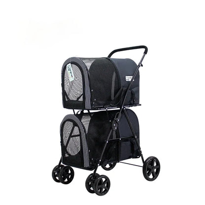 Double-layer Pet Stroller Cats Carrier Detachable Handbag Collapsible Breathable Dog Cat Trolley for Dogs Cats Walks Relax