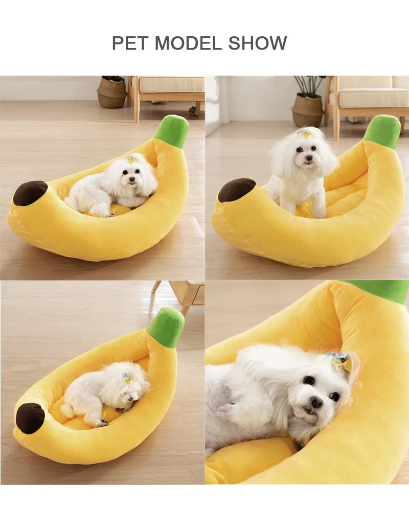 Dog Bed Yellow Banana Cute Soft Pet Bed for Dogs Cats Beds Sofa Warm Nest Creative Detachable Cats House All Seasons Suit