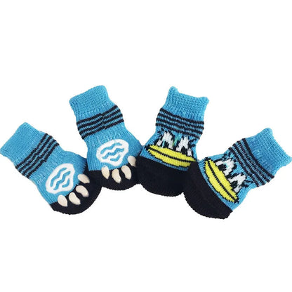 4pcs Winter Pet Dog Socks Small Cat Knit Warm Socks Dog Anti-Slip Socks Chihuahua Thick Paw Protector Booties Pet Accessories