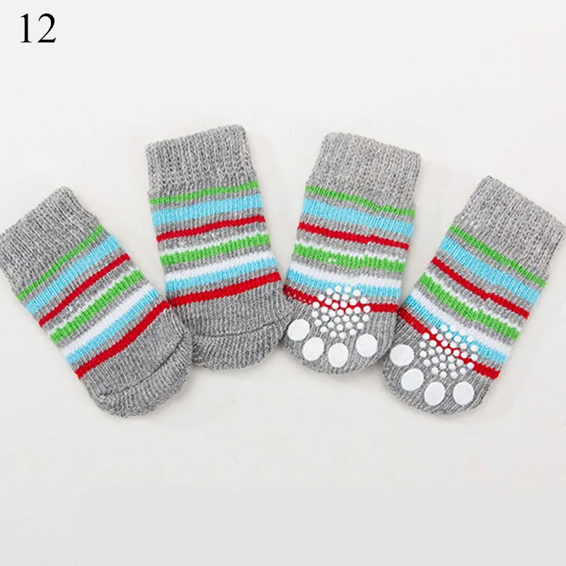 4pcs Winter Pet Dog Socks Small Cat Knit Warm Socks Dog Anti-Slip Socks Chihuahua Thick Paw Protector Booties Pet Accessories