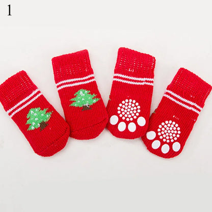 4pcs Winter Pet Dog Socks Small Cat Knit Warm Socks Dog Anti-Slip Socks Chihuahua Thick Paw Protector Booties Pet Accessories