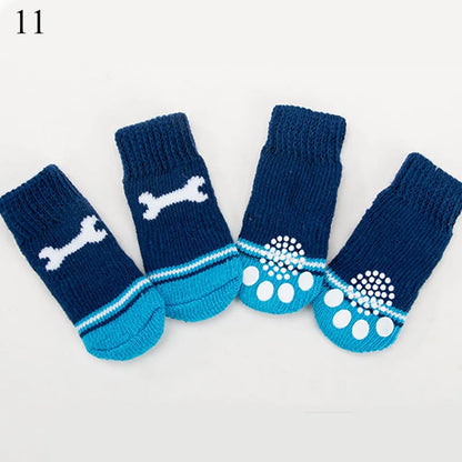 4pcs Winter Pet Dog Socks Small Cat Knit Warm Socks Dog Anti-Slip Socks Chihuahua Thick Paw Protector Booties Pet Accessories