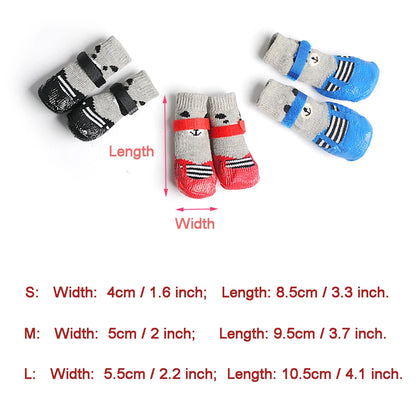 4pcs/lot Winter Warm Dog Socks Anti-Slip Rain Snow Boots Waterproof Puppy Chihuahua Dogs Shoes Booties for Small Large Dogs