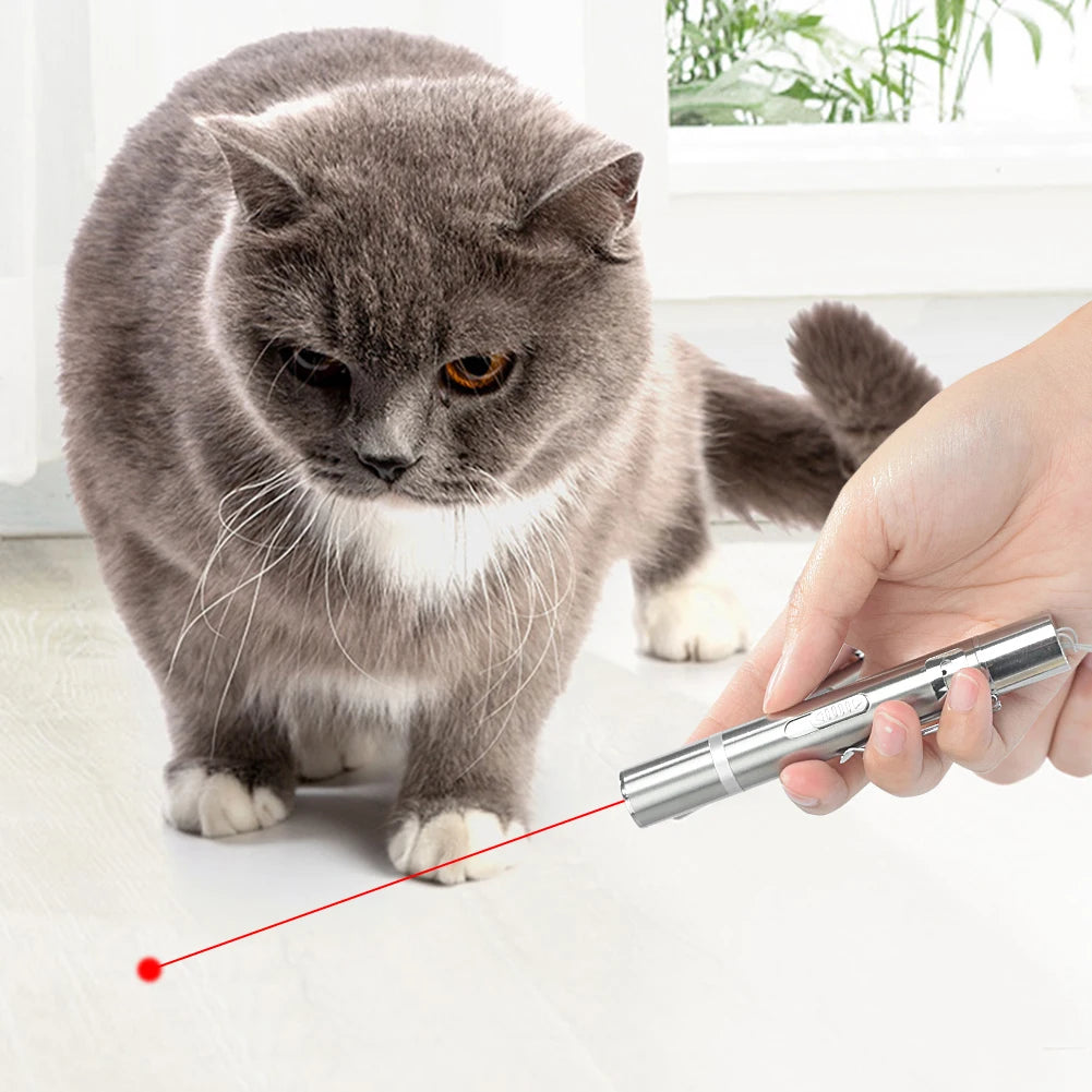 4mW 3 In 1 Cat LED Chase Toys Red Laser Pointer Pen USB Rechargeable White Torch Flashlight Pen Pet Toy UV Flashlight 5 Patterns