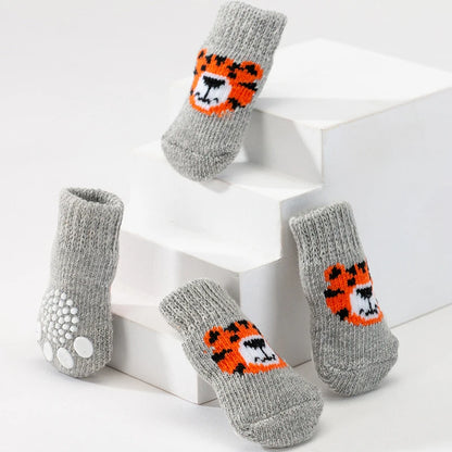 4pcs Winter Pet Dog Socks Small Cat Knit Warm Socks Dog Anti-Slip Socks Chihuahua Thick Paw Protector Booties Pet Accessories