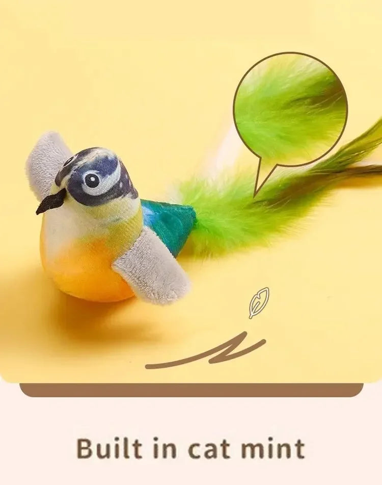 Interactive Cat Toys Rechargeable Electric Flapping Wings Bird Cat Toy Sound Chirping Bird Catnip Touch Activated Plush Toy