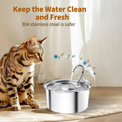 Stainless Steel Pet Water Feeder Cat Automatic Water Fountain USB Electric Mute for Cat Dog Filter Fountain Smart Drinking Bowl