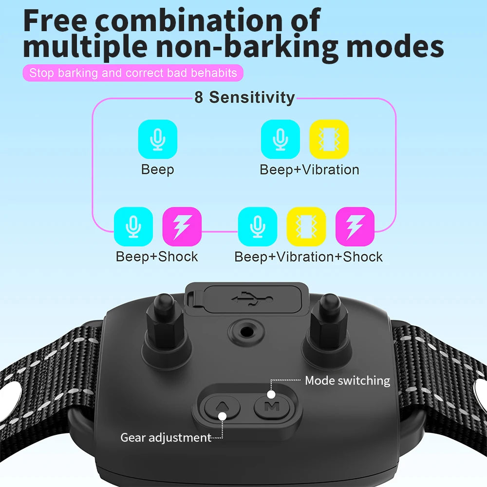 Smart Automatic Anti Barking Dog Collar Type-C Rechargeable Shock Vibration Stop Bark Collar Dog Training Collar All Size Dogs