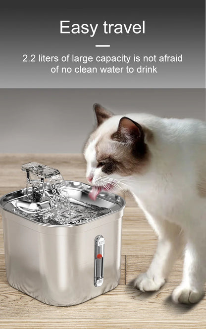 Cats Water Fountain çelik inox Pijanec automatik për mace me ujë me sensor lëvizjeje filtri Shpërndarës transparent për pije për kafshët shtëpiake