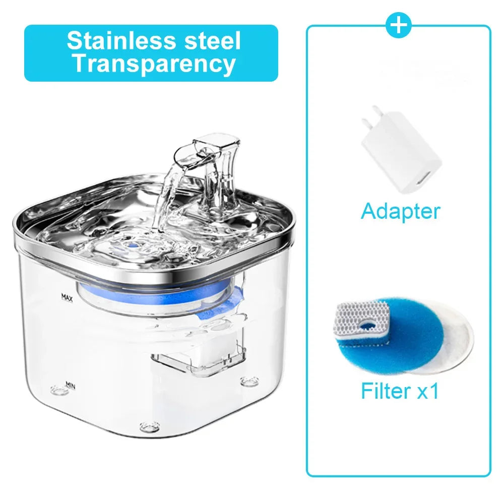 Cats Water Fountain Stainless Steel Auto Running Cat Water Drinker With Filter Motion Sensor Transparent Pets Drinking Dispenser