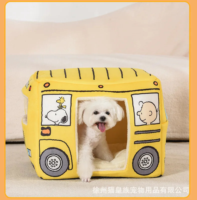 Peanuts Cat Nest Kennel Cartoon Pet Waterloo Charlie Snoopy Bus Pet Sleeping Pad Cat Nest Cute Small Dog Kennel Gift Foldable