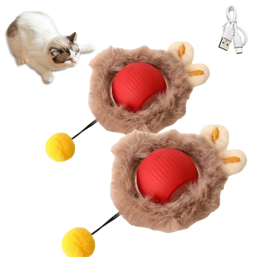 Cat Interactive Ball Toys Automatic Rolling Ball Faux Tail Rechargeable Smart Pet Electric Toy Dog Cat Training Imitate Mouse