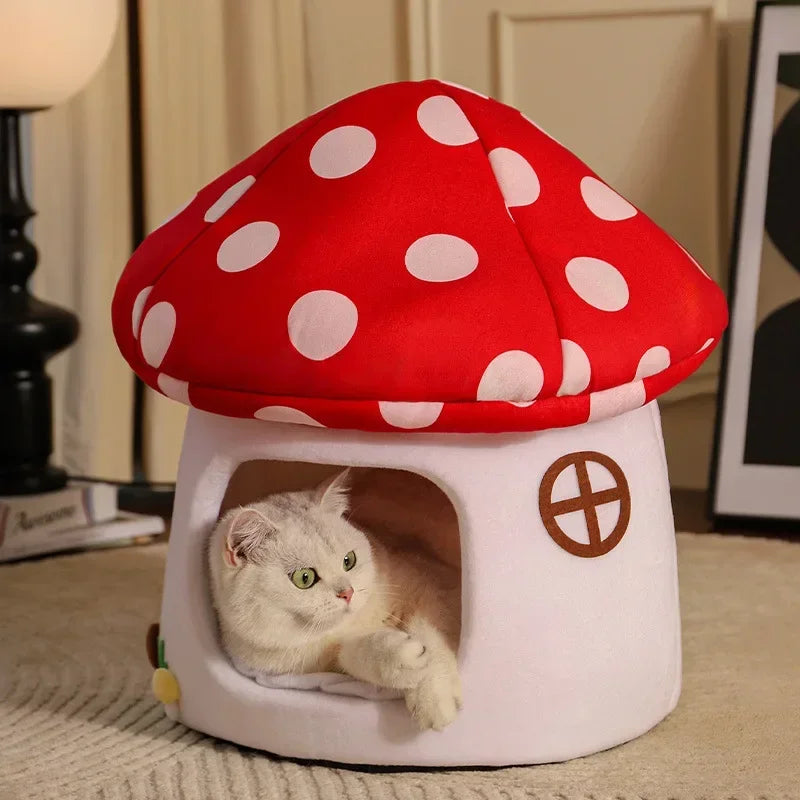 Red Umbrella Mushroom Kennel, Winter-warm Closed House, Cat Shelter. All-seasons Pet Nest For Winter