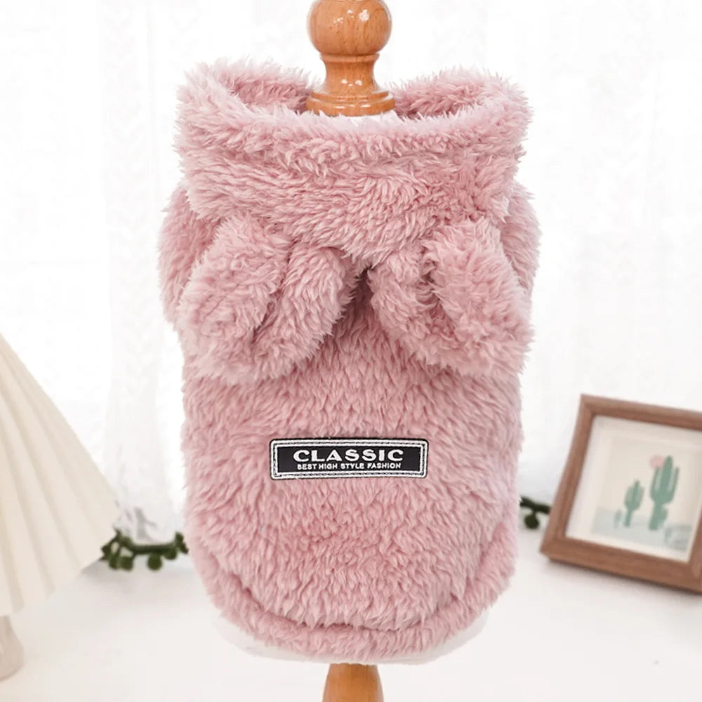 Rabbit Ear Comfortable Cotton Fleece Hooded Pet Clothing Autumn and Winter Clothes Cat Warm Hoodie Dog Clothing Supplies