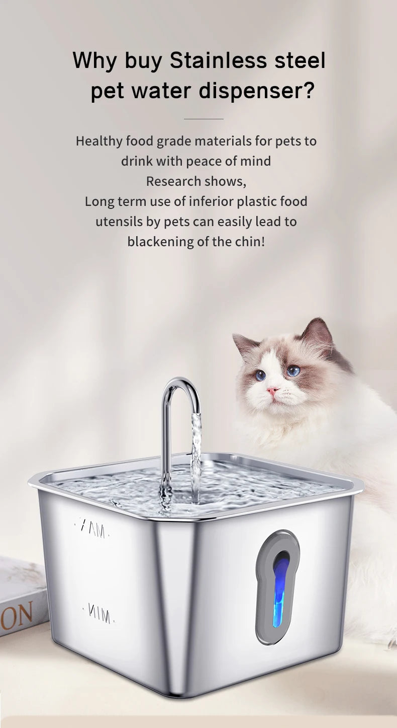 304 Stainless Steel Cat Water Fountain - 4.0L Capacity With High-Power Silent Pump USB Adapter Triple Filtration Cat Accessories