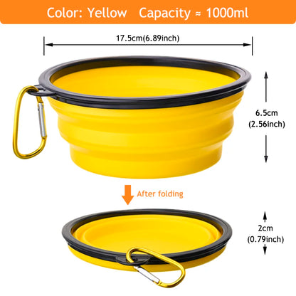 1000ML Collapsible Pet Silicone Dog Food Water Bowl Outdoor Camping Travel Portable Folding Pet Bowl Dishes add Carabiner D0013A