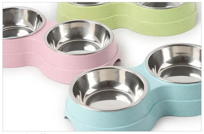 Double Pet Bowls Dog Food Water Feeder Stainless Steel Pet Drinking Dish Feeder Cat Puppy Feeding Supplies Small Dog Accessories