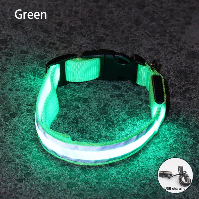 USB Rechargeable/Button Battery Dog Collar Light Luminous Flashing Glowing Nylon Reflective LED Dog Collar Night Safety For Cats