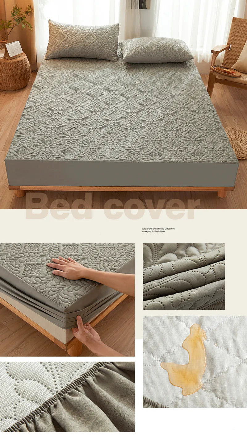 Quilted Waterproof Mattress Cover Embossed Bedding Mattress Protector Anti-mite Anti-bacterial Fitted Bed Sheet No Pillowcase