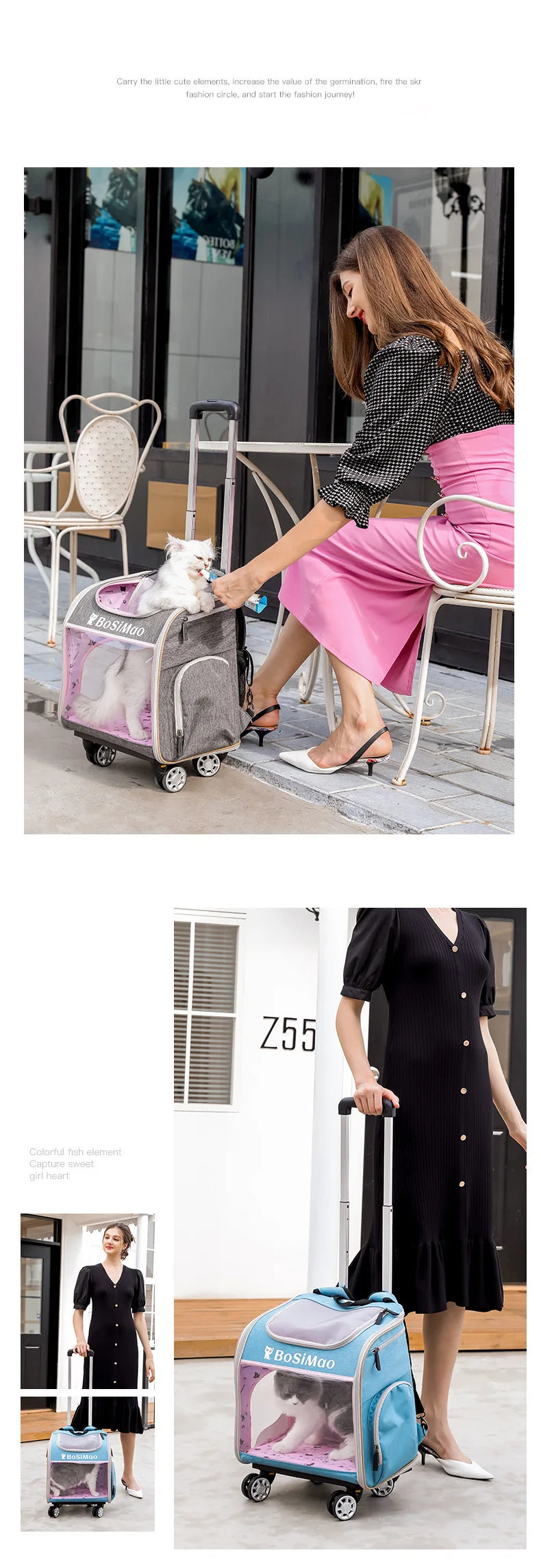 Portable Pet Cart Travel Transport Bag Transparent Bag Detachable Trolley Case Dog Cat Accessories Roller Luggage Backpack