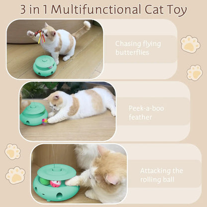 Interactive Cat Toy Automatic Cat Toys for Indoor Cats, 3-in-1 Electric Cat Toy USB Rechargeable, Kitten Toy Cat Exercise Toys