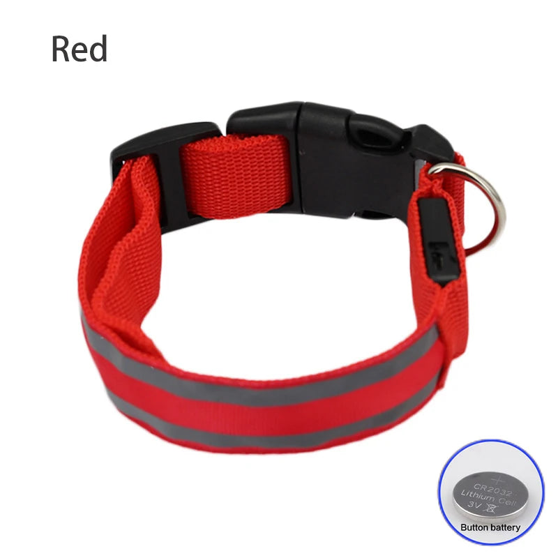 USB Rechargeable/Button Battery Dog Collar Light Luminous Flashing Glowing Nylon Reflective LED Dog Collar Night Safety For Cats