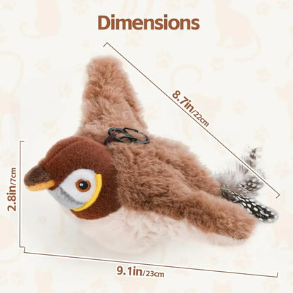 Interactive Cat Toys Rechargeable Electric Flapping Wings Bird Cat Toy Sound Chirping Bird Catnip Touch Activated Plush Toy