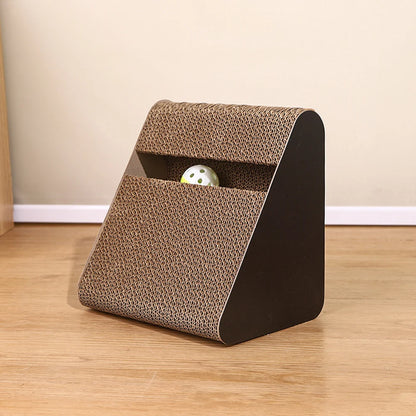 2 In 1 Cat Scratcher Cardboard Triangles Shaped With Spinnings Balls Sturdy Anti-Scratch Relieves Cat Stress Toy For Pet Use