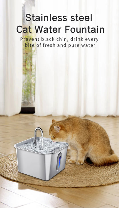 304 Stainless Steel Cat Water Fountain - 4.0L Capacity With High-Power Silent Pump USB Adapter Triple Filtration Cat Accessories