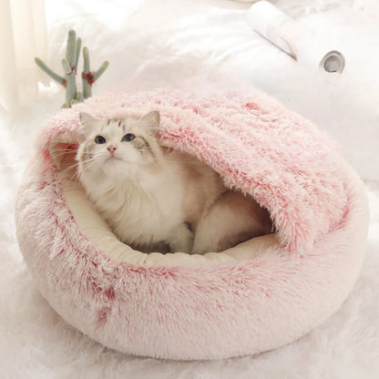 Round Cat Cushion Semi Enclosed Pet Sleep Bags Long Soft Plush 2 in 1 Warms Cats Beds Simple Comfort Warm Puppy Sleeping Nest