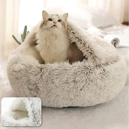 Round Cat Cushion Semi Enclosed Pet Sleep Bags Long Soft Plush 2 in 1 Warms Cats Beds Simple Comfort Warm Puppy Sleeping Nest