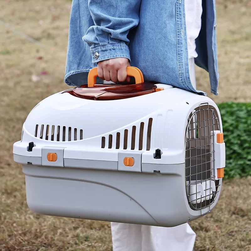 Durable Plastic Pet Transport Box for Small Cats and Dogs Air Transport Carrying Cage with Skylights Cat Bag for Car Use