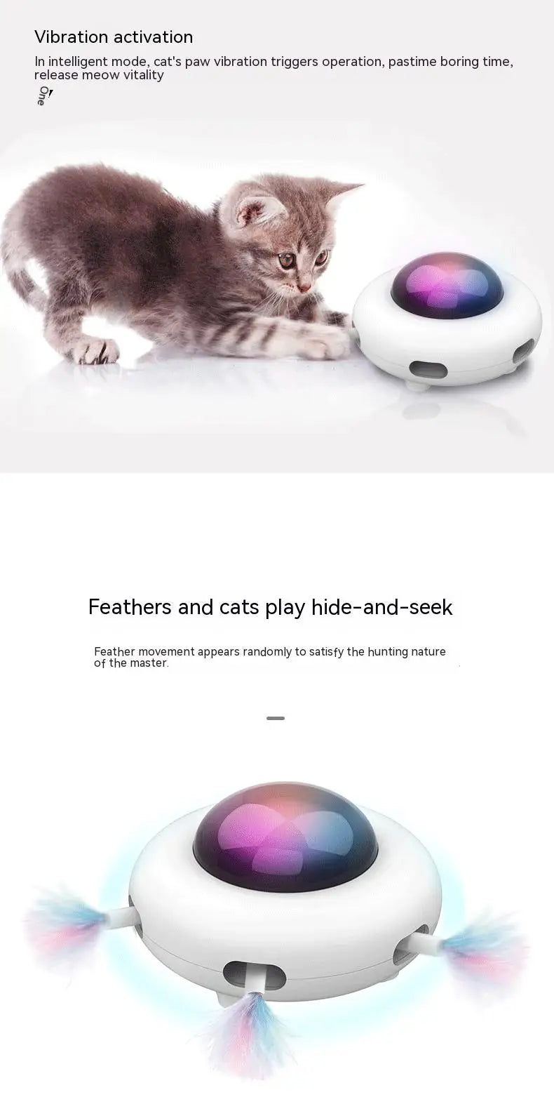 Cat Toy Smart Teaser UFO Pet Turntable Catching Training toys USB Charging Cat Teaser Replaceable Feather Interactive Auto