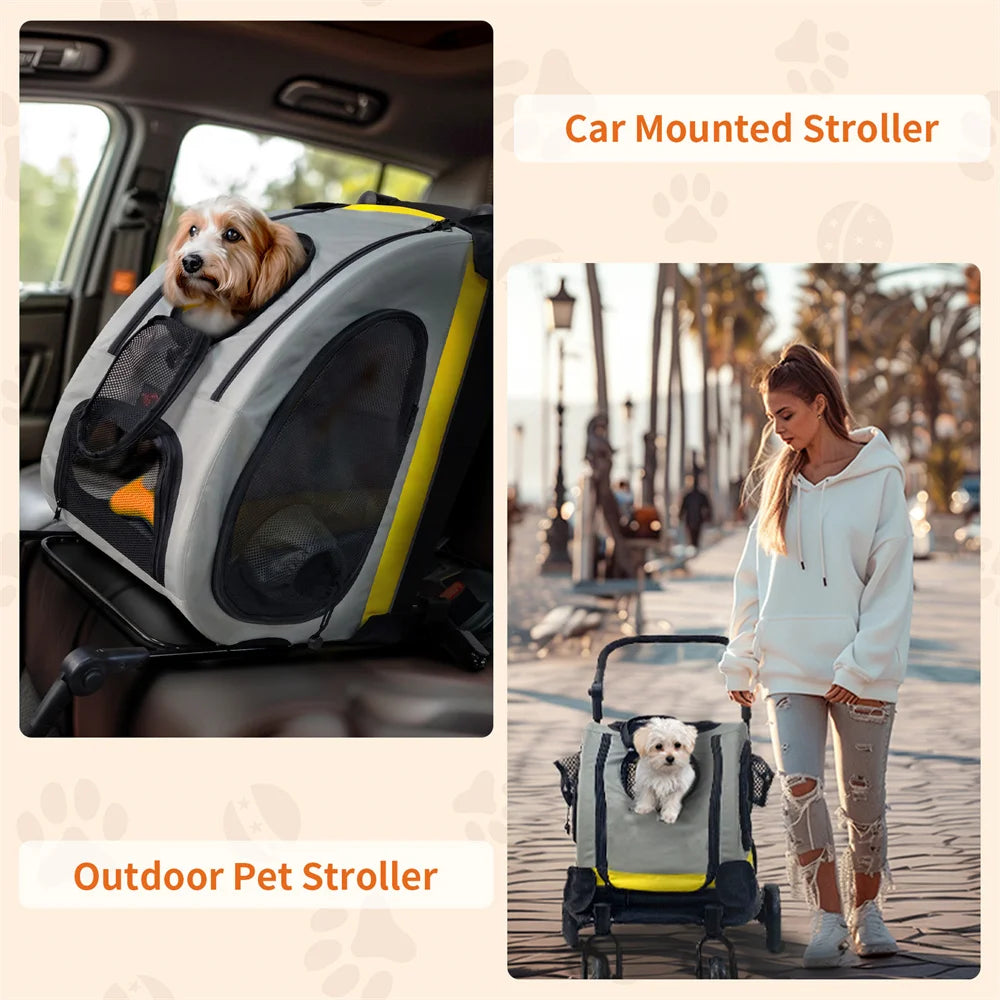 Folding Portable Dog Stroller 2 in 1 Pet Stroller Pushchair Collapsible Dog Travel Crate for Car Seat for Small Dogs and Cats