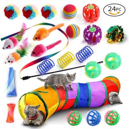 DualPet Kitten Toys Variety Cat Toy Combination Set Cat Toy Funny Cat Stick Sisal Mouse Bell Ball Cat Supplies 20 Piece Set