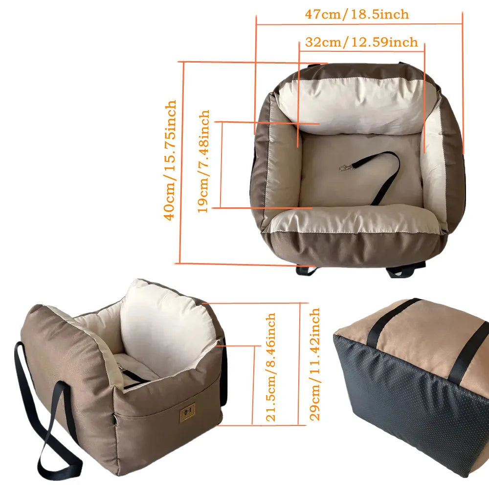 Dog Car SUV Seat Puppy Bed with Adjustable Fixed Strap Non-Slip Bottom Dog Seat for Dog Cat Traveling Carry Supplies Washable