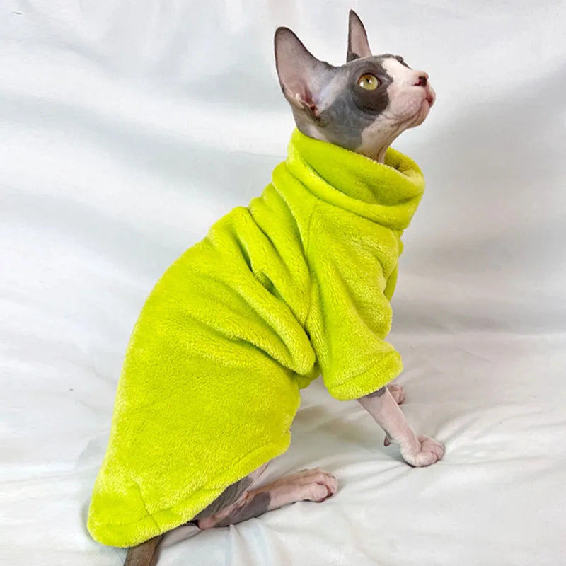 Sphynx Cat Sweater Coat Turtleneck Winter Warm Hairless Cat Clothes Soft Fluff Pullover Shirt Puppy Jacket Chihuahua Clothing