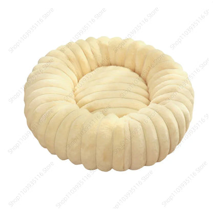 Plush Pet Nest Winter Cat Nest Dog Nest High Weight Straight Strip Plush Pet Mat Detachable Washable Round Cat Bed