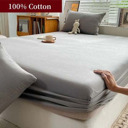 100% Cotton Fitted Bed Sheet With 360 Elastic Band Bedsheet Bedspread for Single Double King Queen Size Mattress Protector Cover