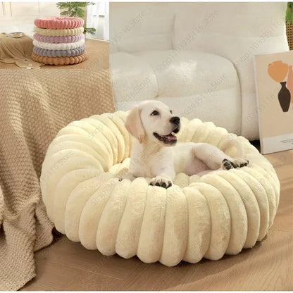 Plush Pet Nest Winter Cat Nest Dog Nest High Weight Straight Strip Plush Pet Mat Detachable Washable Round Cat Bed