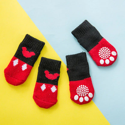 4pcs/Set Cute Puppy Dog Knit Socks Autumn Winter Pet Socks Anti-Slip Knitted Small Dogs Shoes Warm Paw Protector Dog Accessories