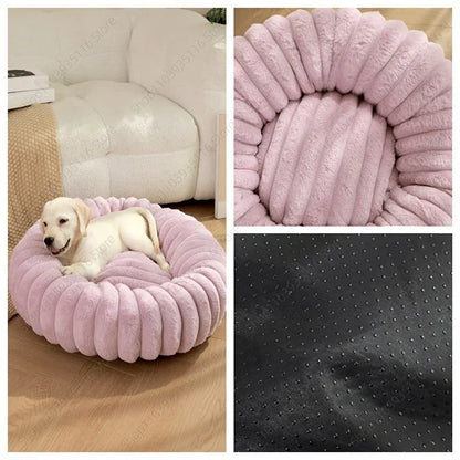 Plush Pet Nest Winter Cat Nest Dog Nest High Weight Straight Strip Plush Pet Mat Detachable Washable Round Cat Bed